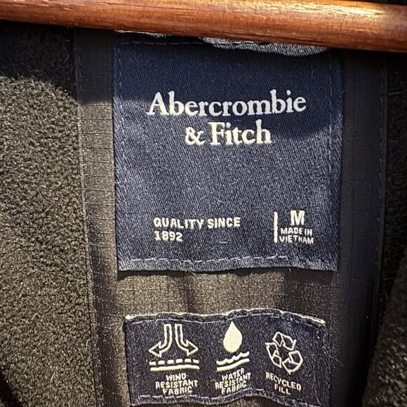 Abercrombie & Fitch Technical Coat Men Medium Black Parka Jacket Hooded Zip - Picture 2 of 16